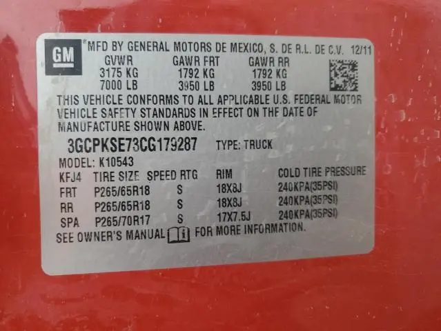 2012 CHEVROLET SILVERADO K1500 LT