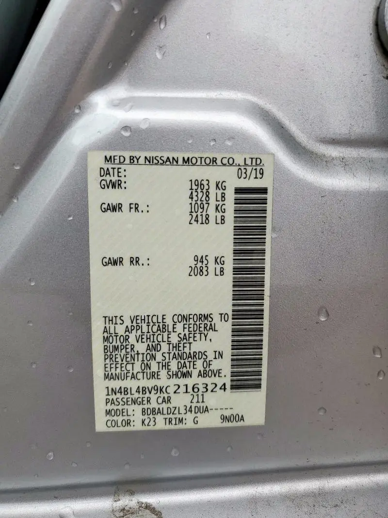 2019 NISSAN ALTIMA S  