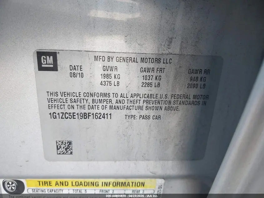 2011 CHEVROLET MALIBU 1LT