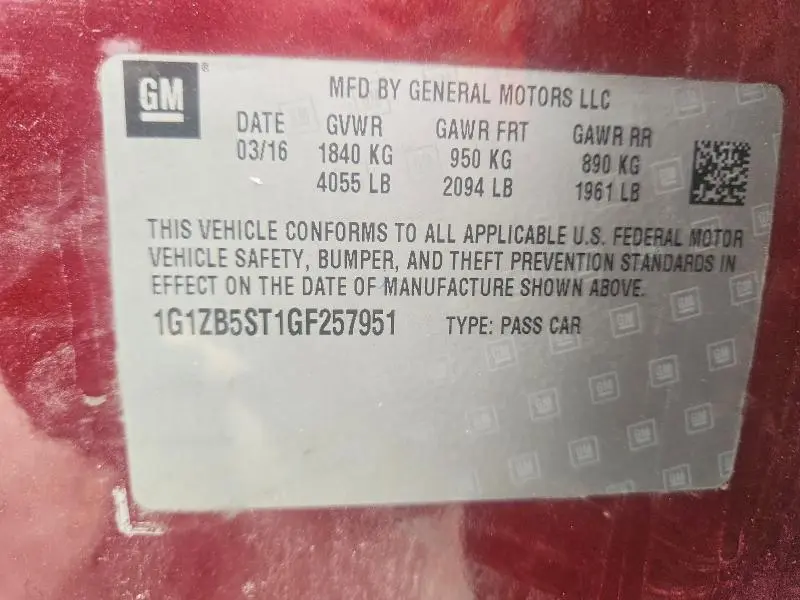 2016 CHEVROLET MALIBU LS  