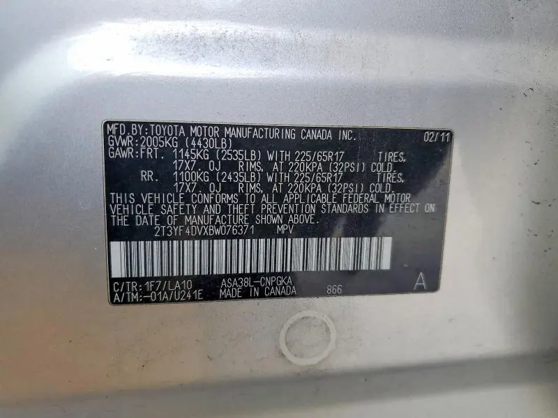 2011 TOYOTA RAV4 LIMITED  