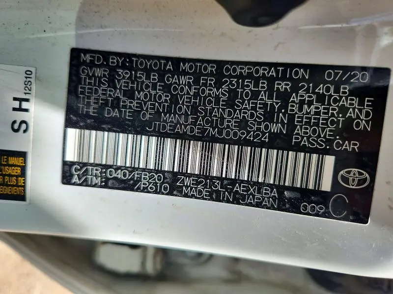 2021 TOYOTA COROLLA LE  