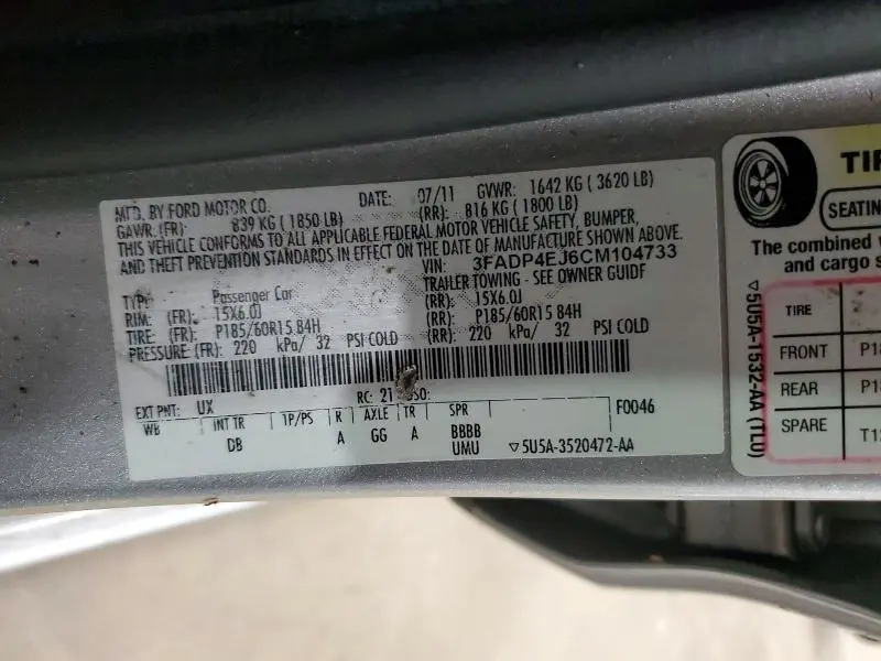2012 FORD FIESTA SE  