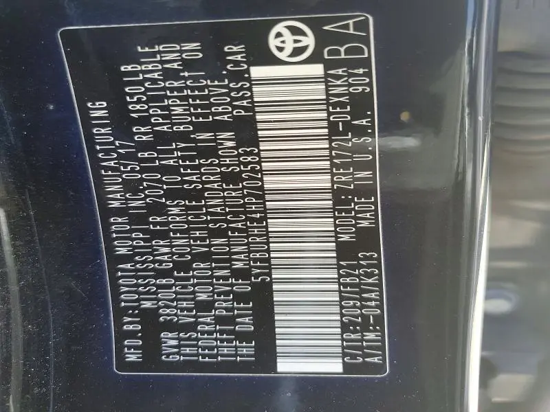 2017 TOYOTA COROLLA L  