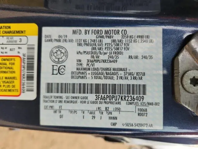 2019 FORD FUSION SEL  