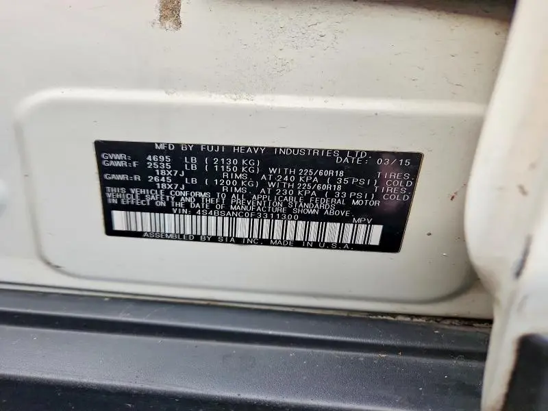 2015 SUBARU OUTBACK 2.5I LIMITED  
