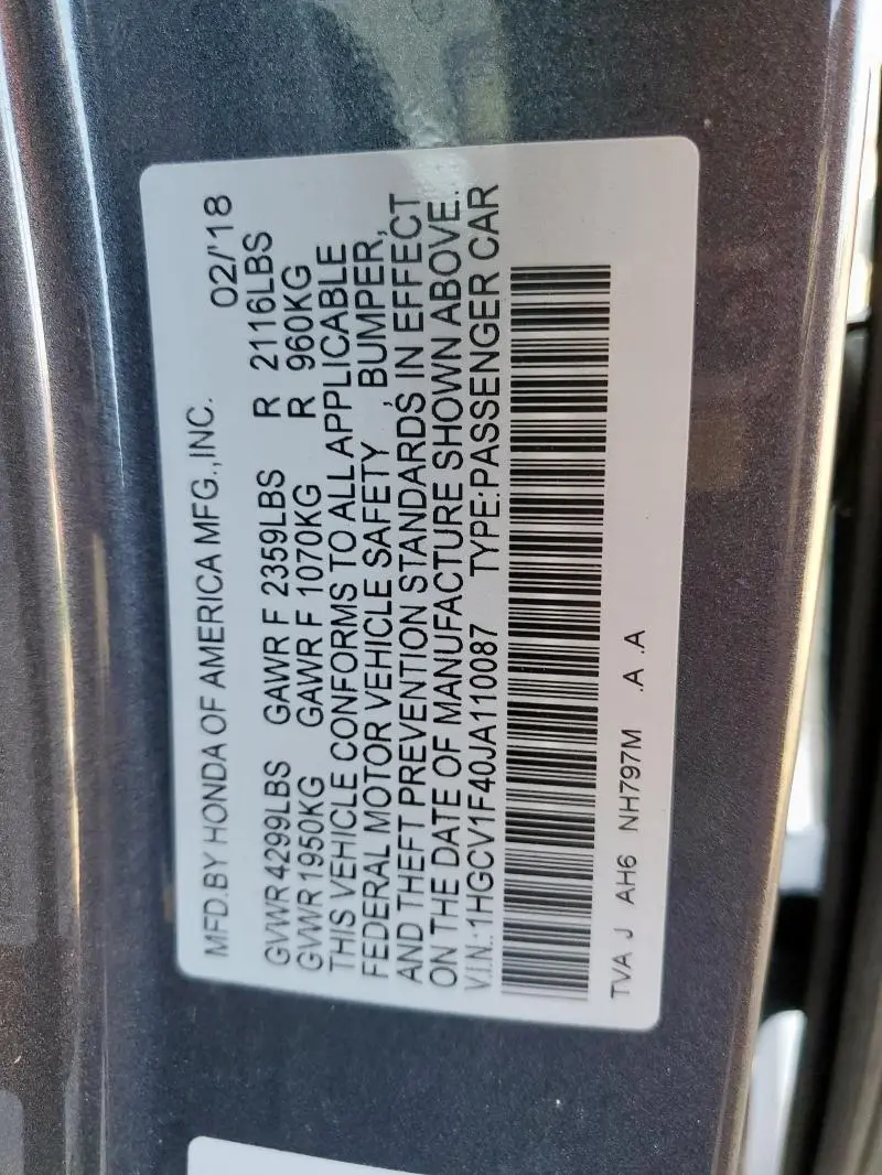 2018 HONDA ACCORD EX