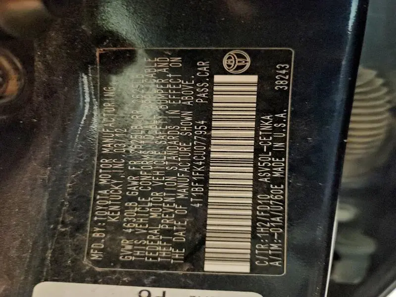 2012 TOYOTA CAMRY BASE  