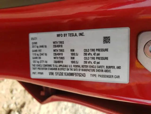 2021 TESLA MODEL 3   
