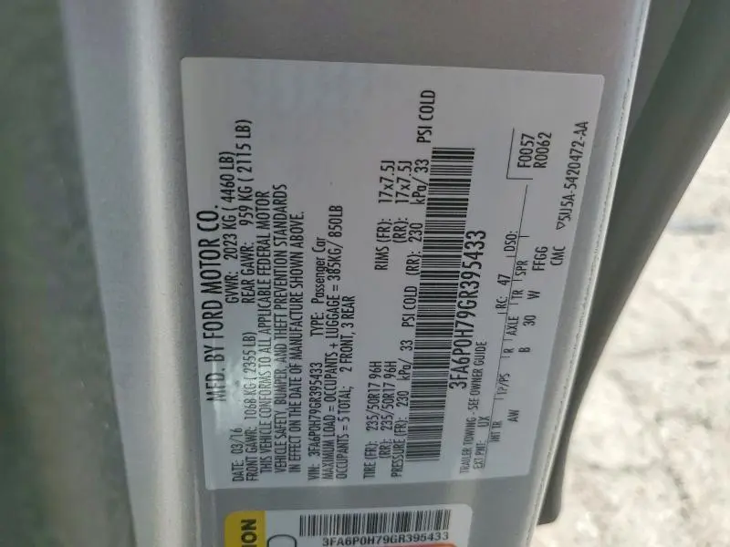 2016 FORD FUSION SE  