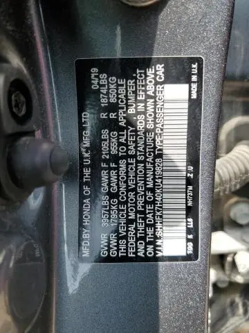 2019 HONDA CIVIC SPORT  