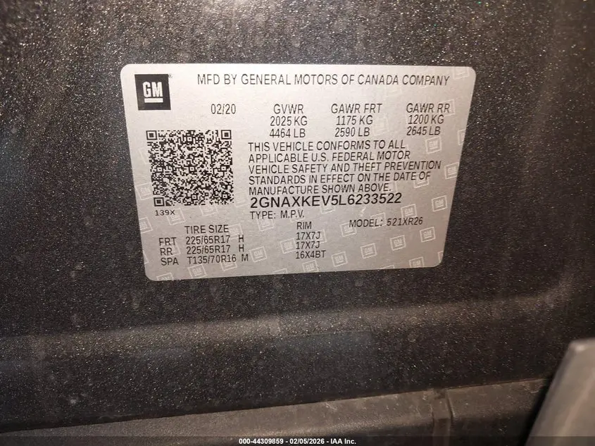 2020 CHEVROLET EQUINOX FWD LT 1.5L TURBO