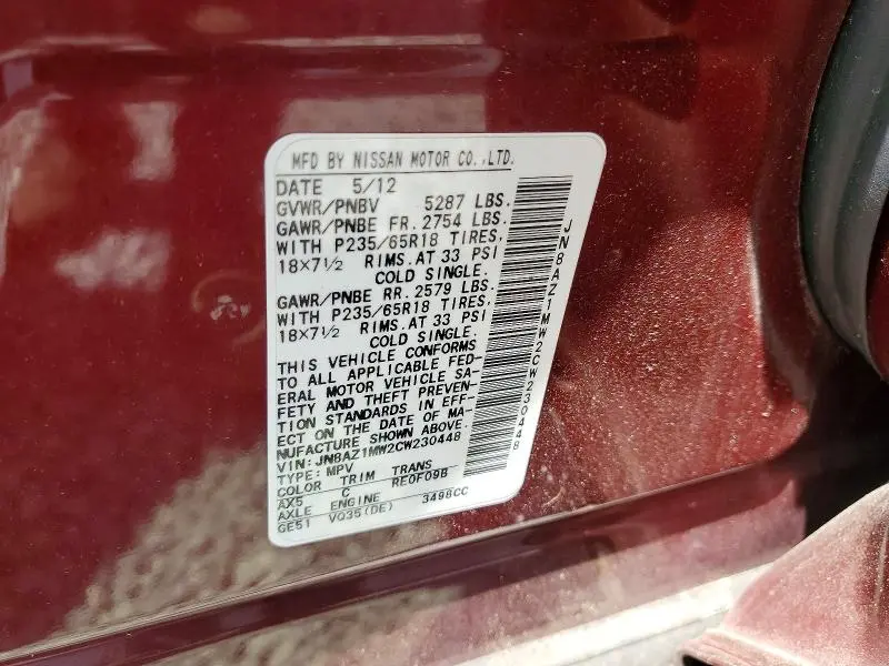 2012 NISSAN MURANO S  