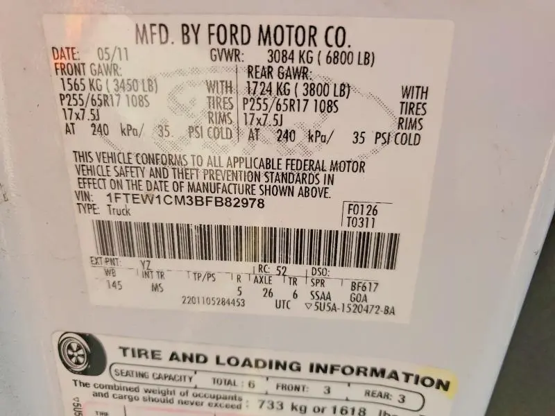 2011 FORD F150 SUPERCREW  