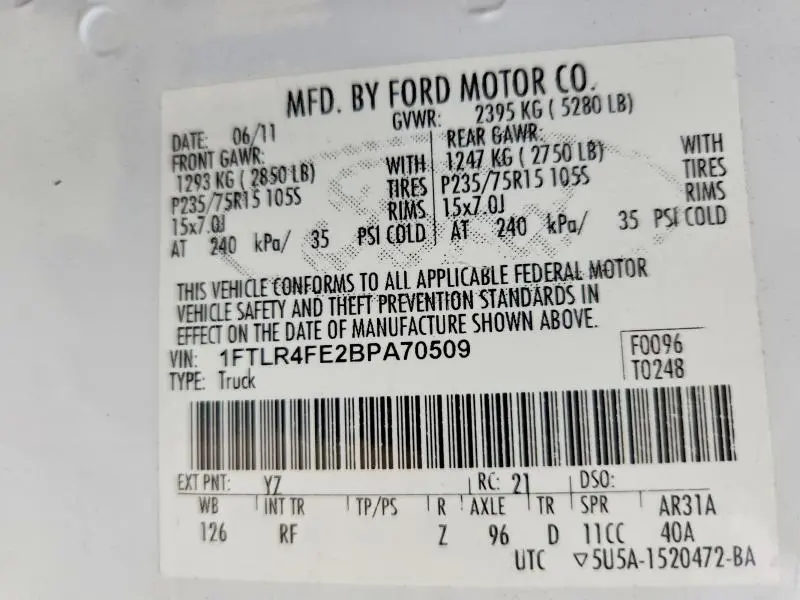 2011 FORD RANGER SUPER CAB  