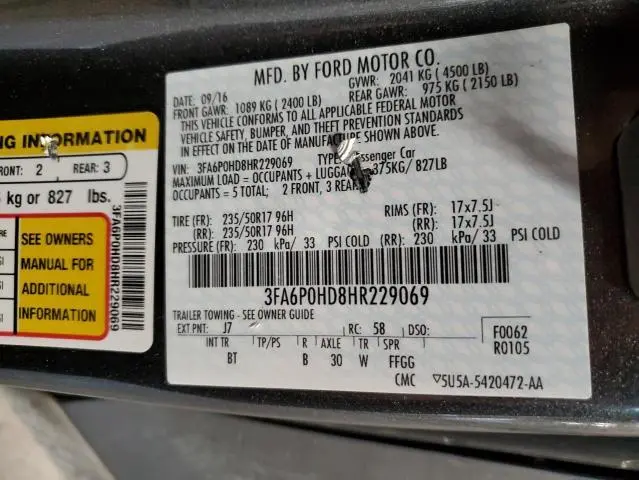 2017 FORD FUSION SE  