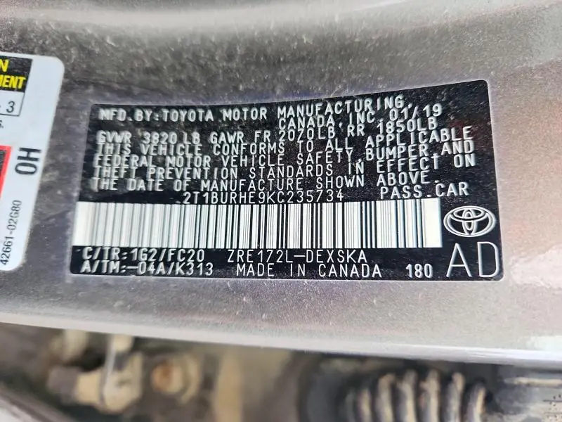 2019 TOYOTA COROLLA SE  