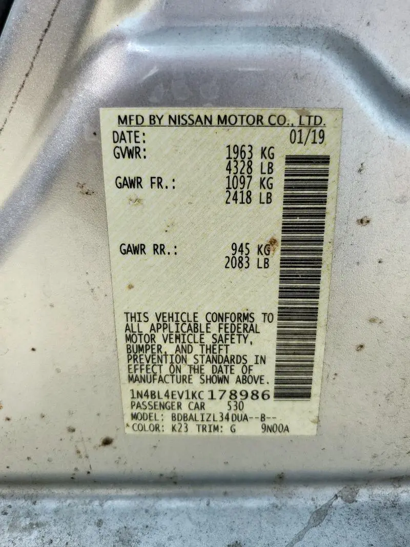 2019 NISSAN ALTIMA SL