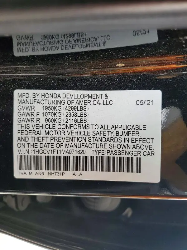 2021 HONDA ACCORD LX  