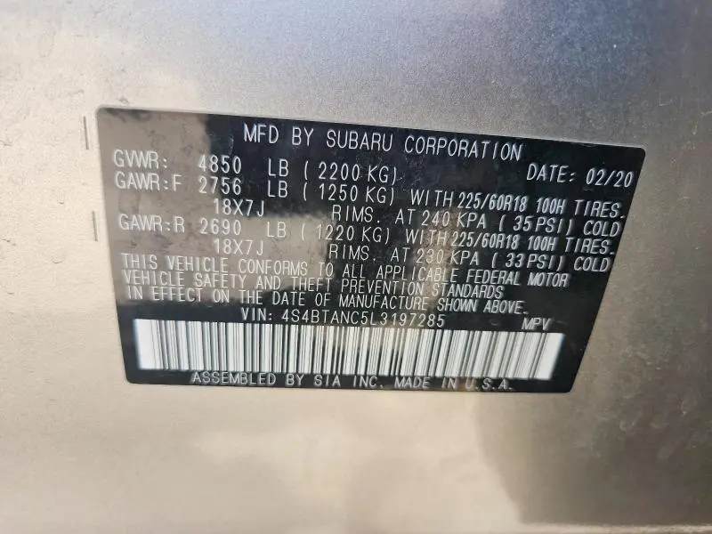 2020 SUBARU OUTBACK LIMITED  