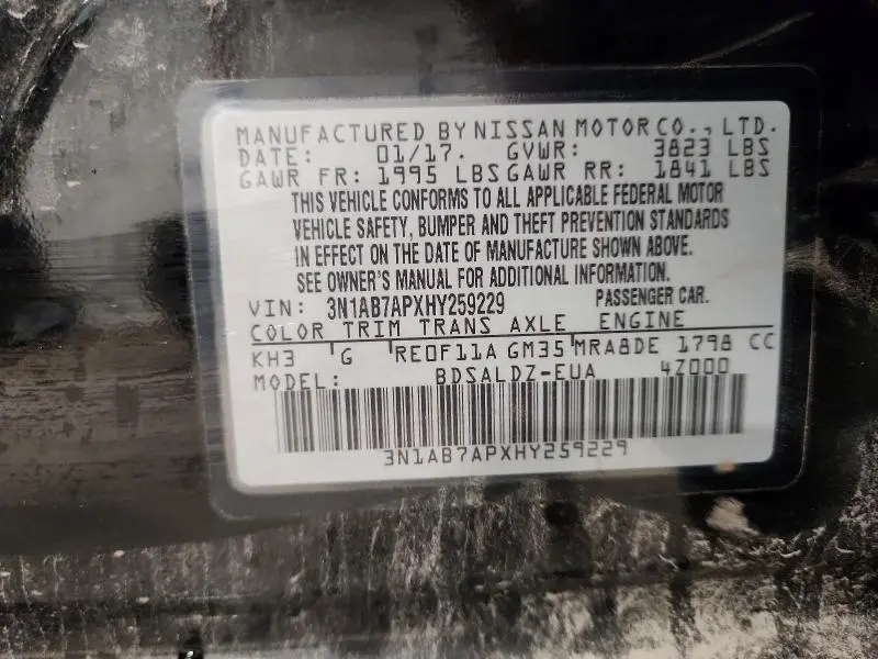 2017 NISSAN SENTRA SV  