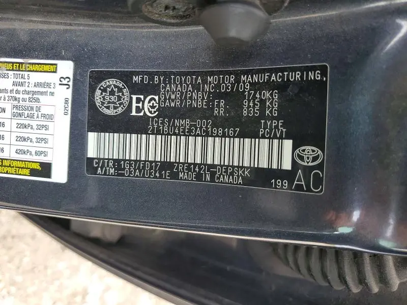 2010 TOYOTA COROLLA BASE  