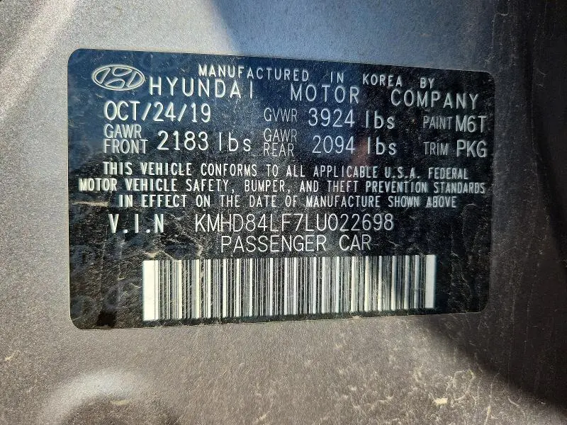 2020 HYUNDAI ELANTRA SEL  