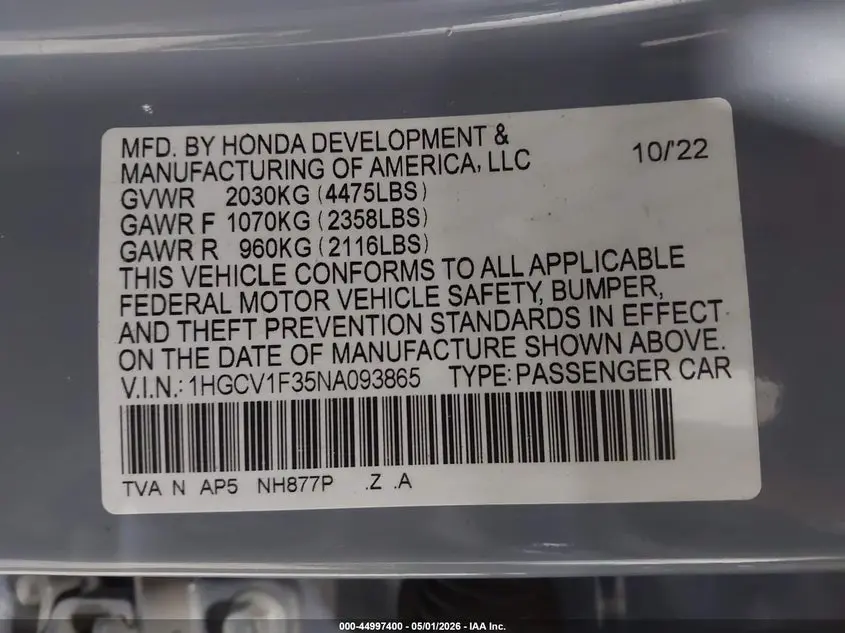 2022 HONDA ACCORD SPORT