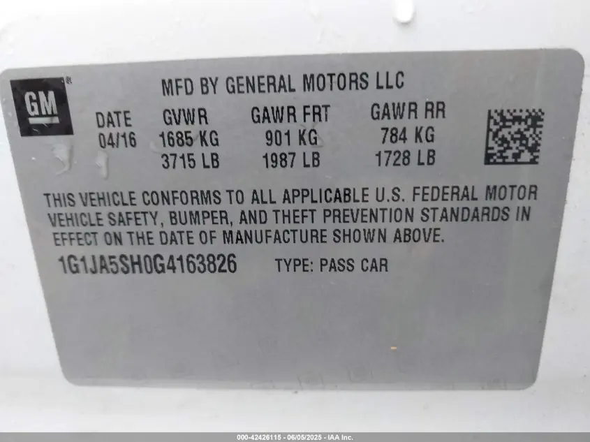 2016 CHEVROLET SONIC LS AUTO