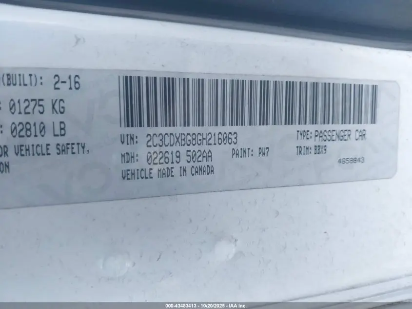 2016 DODGE CHARGER SE