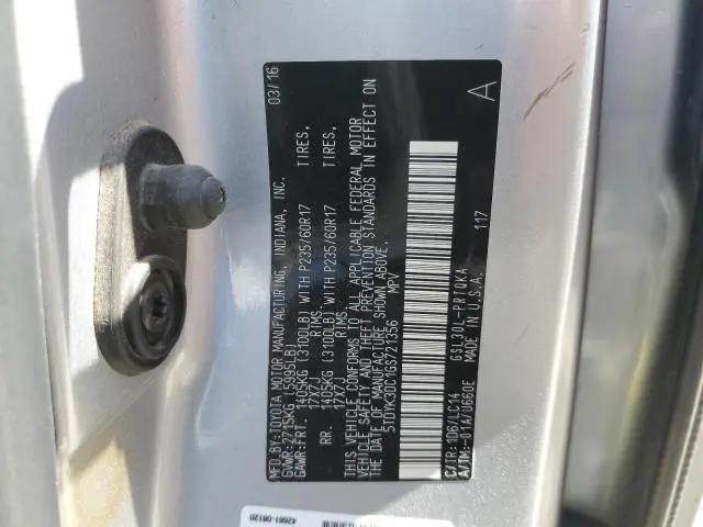 2016 TOYOTA SIENNA XLE  