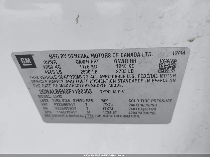 2015 CHEVROLET EQUINOX 1LT