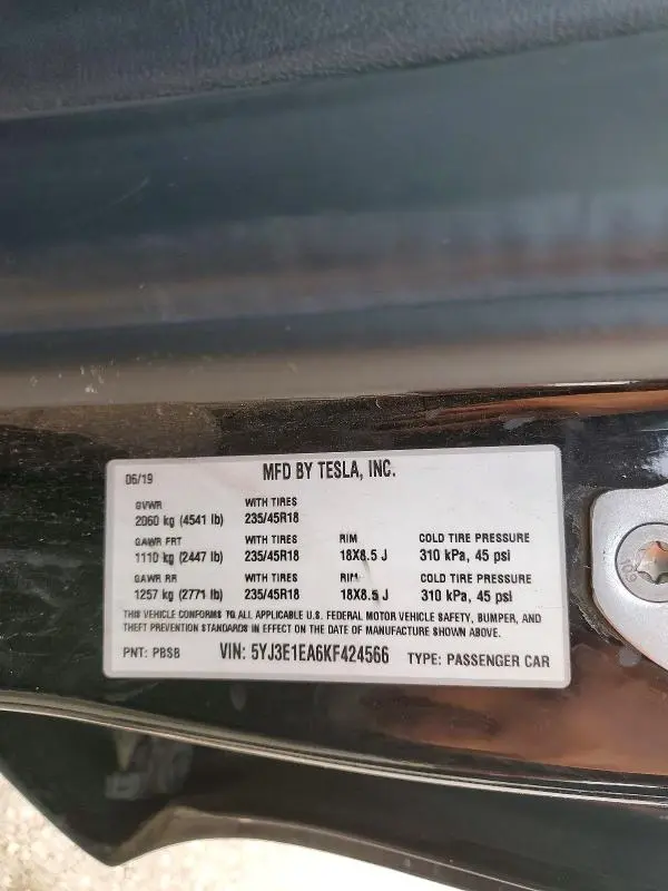 2019 TESLA MODEL 3   