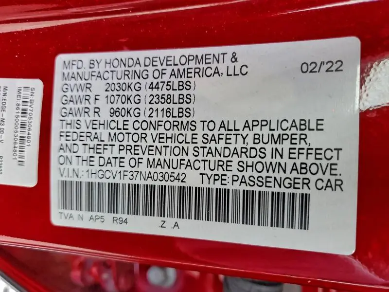 2022 HONDA ACCORD SPORT  