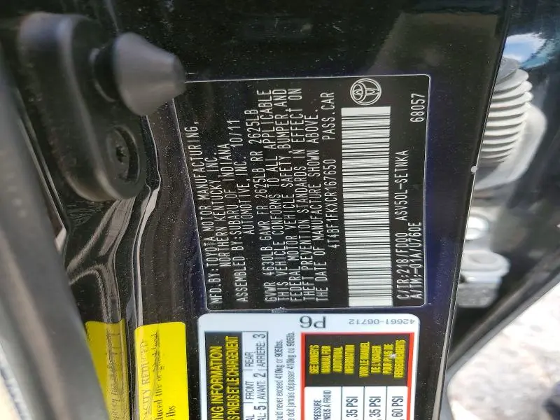 2012 TOYOTA CAMRY LE  