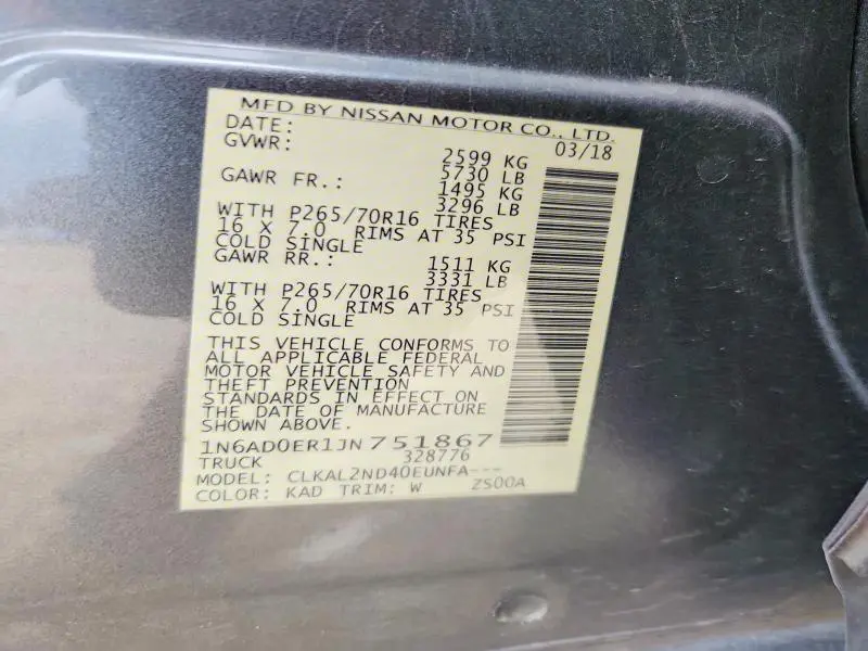 2018 NISSAN FRONTIER SV  