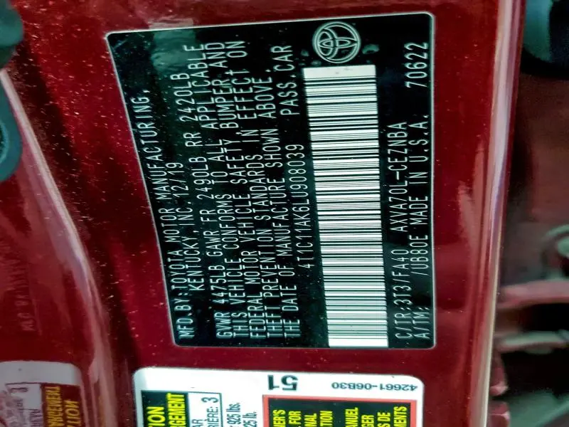 2020 TOYOTA CAMRY LE  