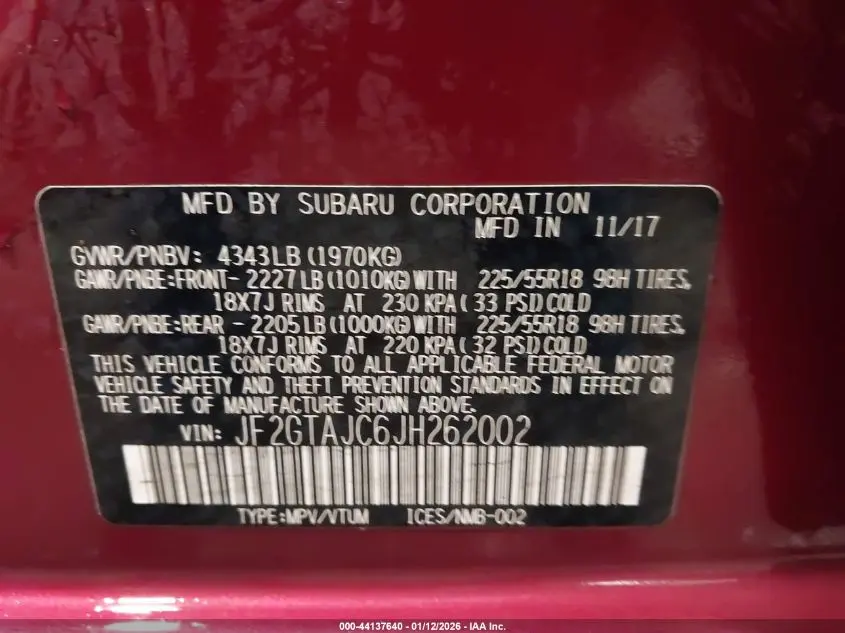 2018 SUBARU CROSSTREK 2.0I LIMITED