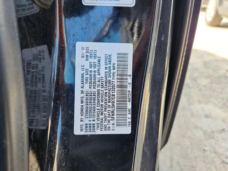 2012 HONDA ODYSSEY TOURING  