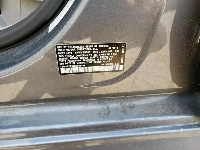 2017 VOLKSWAGEN PASSAT S