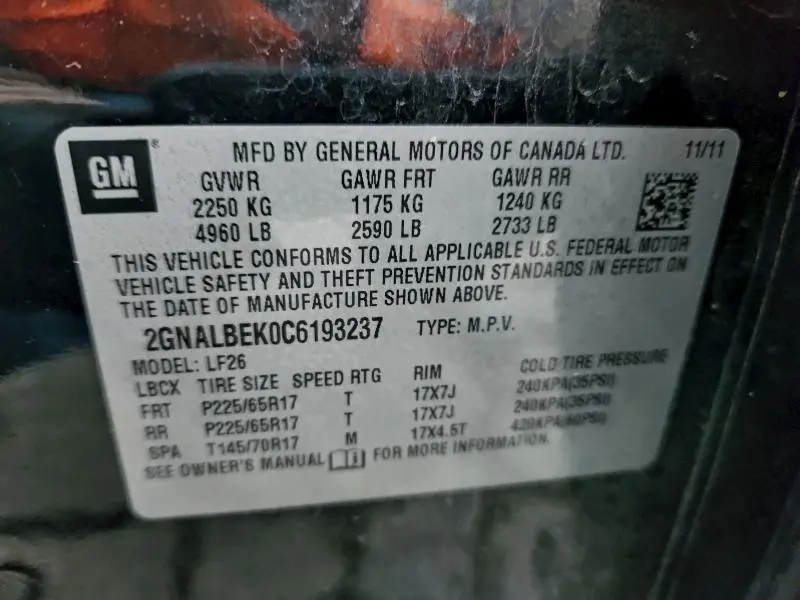 2012 CHEVROLET EQUINOX LS  