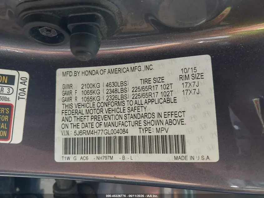 2016 HONDA CR-V EX-L