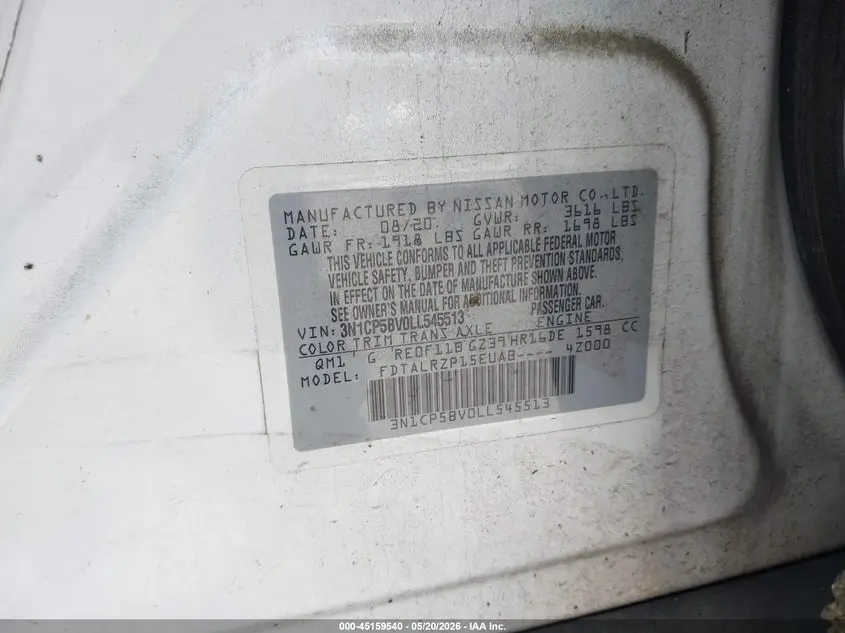 2020 NISSAN KICKS S XTRONIC CVT