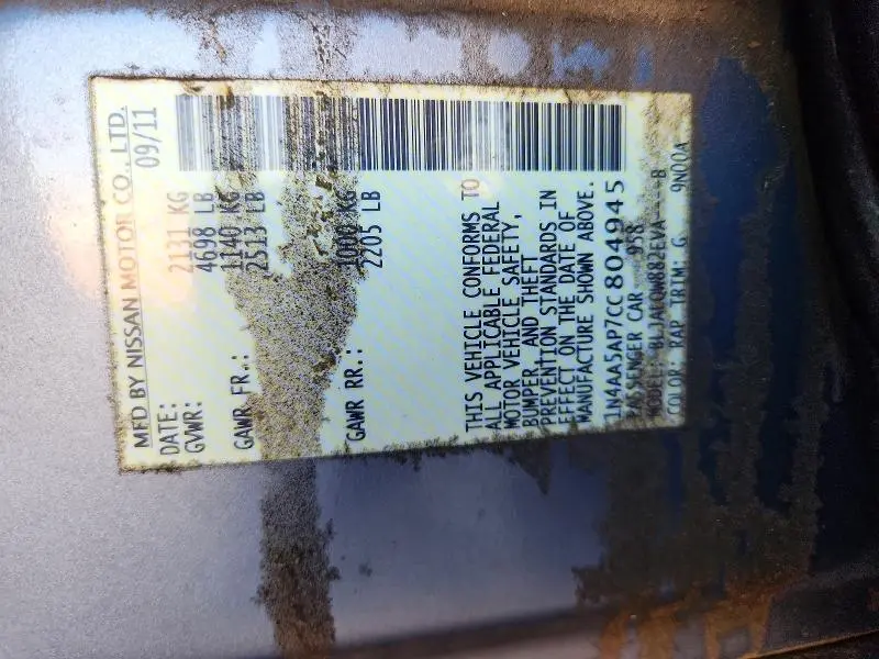 2012 NISSAN MAXIMA S  