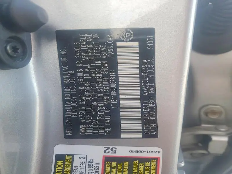 2018 TOYOTA CAMRY SE  