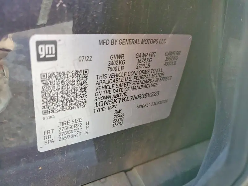 2022 CHEVROLET TAHOE K1500 HIGH COUNTRY  