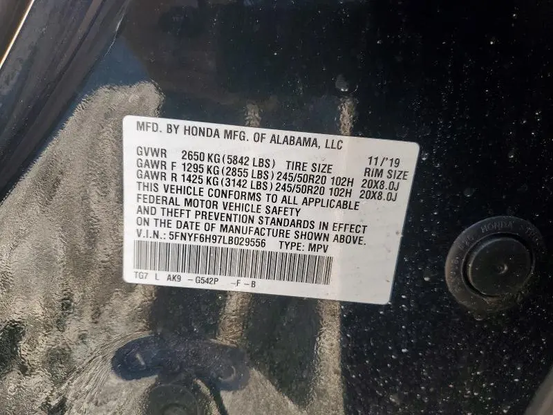 2020 HONDA PILOT TOURING  