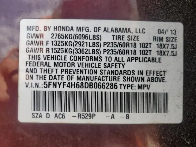 2013 HONDA PILOT EXL  