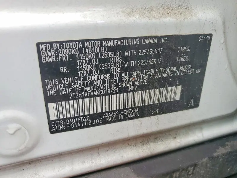 2019 TOYOTA RAV4 LE  