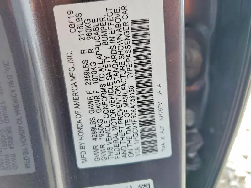 2019 HONDA ACCORD EXL  